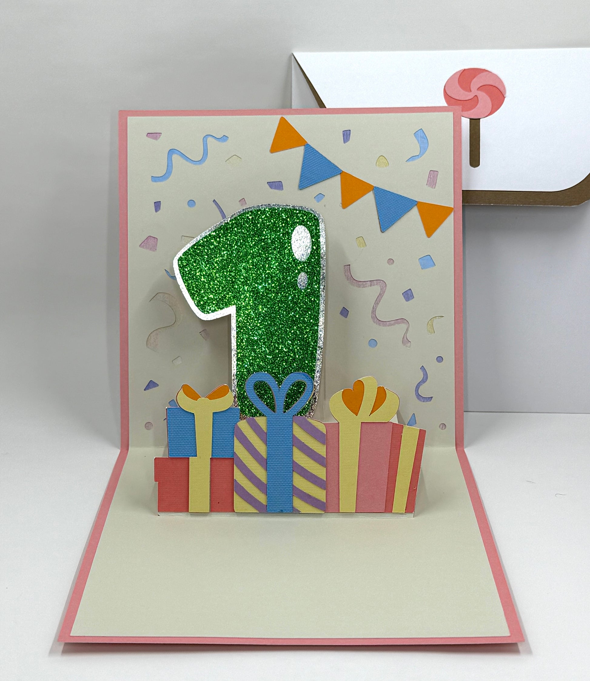 inside of giraffe birthday card with 1