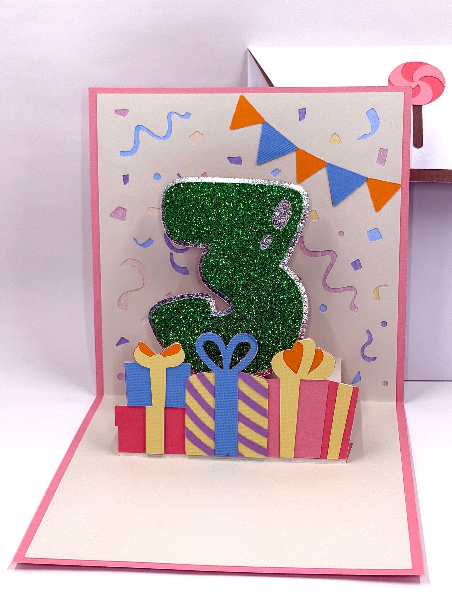 inside of giraffe birthday card with 3