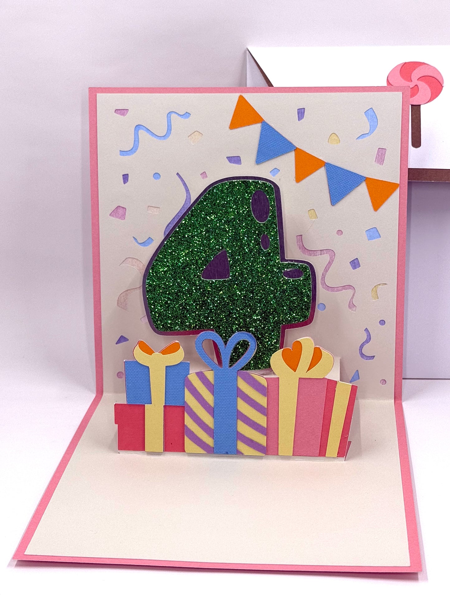 inside of giraffe birthday card with 4