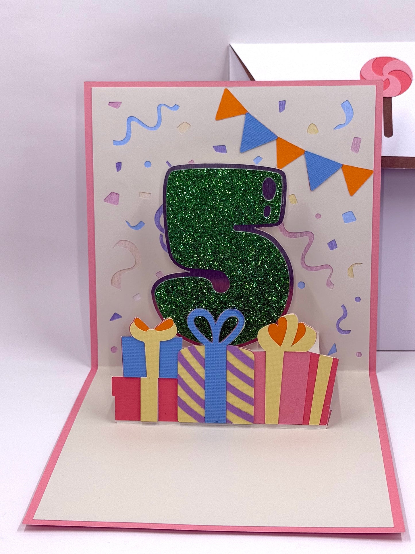 inside of giraffe birthday card with 5