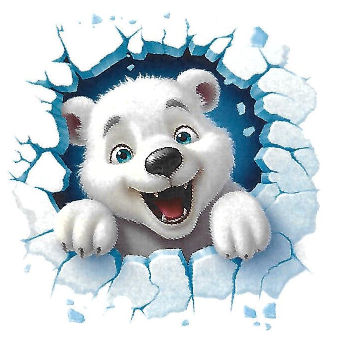 Cartoon polar bear peering through a hole in ice