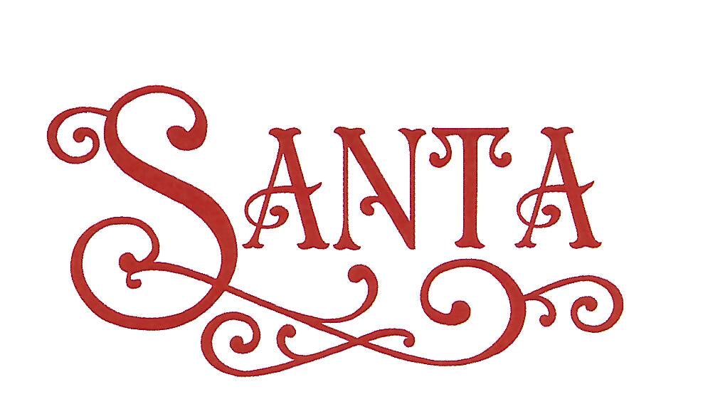 Decorative red text 'SANTA' on a white background